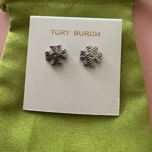 Tory Burch Silver Logo Stud Earrings